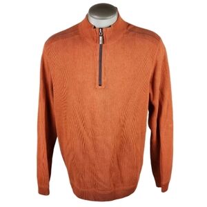 Tommy Bahama Reversible 1/2 Zip Sweater Burnt Orange Taupe Heather Size